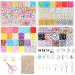 Ambitieux DIY Jewellery Making Kit for Girls – Big Beads Set with 4 Storage Boxes, Alphabet Beads, Pearls, Clay Disc Beads, Cute Charms, Keychains, Earring Hooks, Elastic Thread, Scissors & Jute Bag – Bracelet, Necklace & Keychain Craft Kit Birthday gift for girls age 1 2 3 4 5 6 7 8 9 10 years