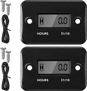 2 Pieces Inductive Hour Meter for Gas Engine Lawn Mower Dirt Bike Motorcycle Motocross Snowmobile Karting Marine ATV Boat Outboard Motor Generator Waterproof Hour Meters (Black)