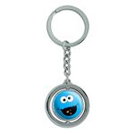 Sesame Street Cookie Monster Face Keychain Spinning Round Chrome Plated Metal