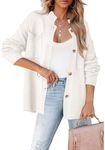 Dokotoo Fall Sweaters for Women 2024 Long Sleeve Chunky Knit Cardigan Sweaters Button Down Teacher Outfits Ladies Polo Winter Outfits Oversized Sweater Open Front with Pockets Medium White