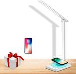 LED Desk Lamp with Wireless Charger & USB Charging Port, 12W Table Lamp with 7 Brightness Levels & 5 Color Modes, Touch Control, Foldable Design, Reading Lamp for Home Office, Xmas Gift (Silver White)