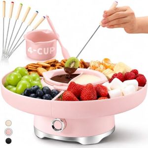 LUSHYUM Electric Chocolate Fondue Pot Set, 4-Cup Chocolate, Rotating Tray