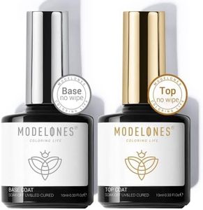 Modelones Gel Nail Polish Top and Base Coat, 10ml No Wipe Top Coat Base Coat Set, Glossy Shine Top Coat Long Lasting Soak Off U V Gel Nail for Home DIY and Nail Salon