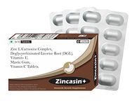 Zincasin +Plus Advanced Leaky Gut Health, Stomach Ulcer, Digestive Tract Aid | Zinc L-Carnosine, DGL Licorice Root Extract, Mastic Gum, Vitamin U & C - 30 Tablets LeeWell Pharma