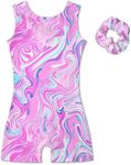 Vogseek Girls Gymnastics Biketards Size 12 Teen Girls' Pink Blue Fluid GYM Leotards with Scrunchie for Age 11 Youth Colorful Fitness Activewear Size 10 12 Girl Ballet Dancewear