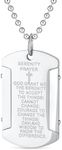 Personalize Inspirational Message Religious Mantra Stackable Military Style Serenity Prayer Dog Tag Pendant Necklace for Men Teen Silver Tone Stainless Steel