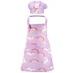 ADAKEL 1 Set Kids Apron Set Unicorn Apron and Chef Hat with 2 Pockets Adjustable Chef Apron and Hats for Kids for Boys Girl's Kitchen Cooking Baking Painting Wear(Purple)