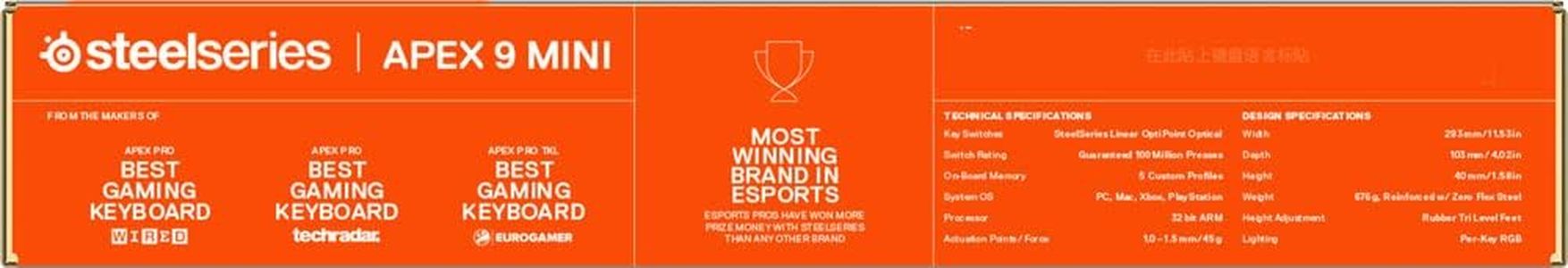 SteelSeries Apex 9 Mini Gaming Keyboard – Compact Mechanical