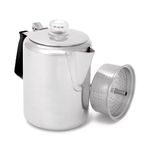 GSI Outdoors Percolator Coffee Pot I Glacier Stainless Steel with Silicone Handle for Camping, Backpacking, Travel, RV & Hunting - Stove Safe - 9 Cup