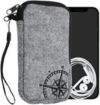 kwmobile Felt Phone Pouch Size L - 6.5" - Zippered Universal Bag with Zipper and Embroidered Design - Navigational Compass Black/Light Grey