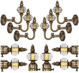 Ferio Curtain Brackets with Support for Door and Windows Rod Fitting 1 Inch Rod Pocket Set Brass Antique for Home Décor Zinc with Crystal Diamond (Curtain Finial 6 Pcs and Curtain Holder Rod 6 Pc)