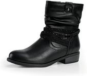 VJH confort Women's Mid Calf Boot,Round Toe Low Heel Comfort Slouchy Bootie with Side Zipper Buckle Strap(Blacksmooth,12)