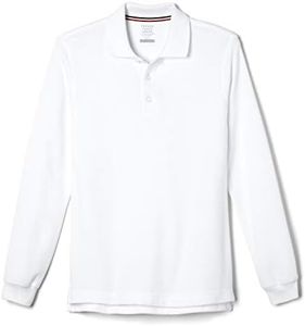 French Toast Pique Polo School Uniform Shirt with Long Sleeves for Boys and Girls, White, 10-12