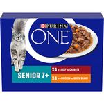 Purina One Senior 7+ Wet Cat Food Chicken and Beef 8x85G, Pack of 5