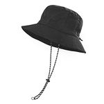 FEICUI Men Women Outdoor Bucket Hat Quick Dry Packable Boonie Hat UV Protection Sun Hat, Black, One Size