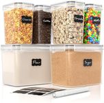 YOZOTI Airtight Food Storage Containers 6 Pieces - Plastic BPA Free Kitchen Pantry Storage Containers for Sugar,Flour and Baking Supplies - Dishwasher Safe - Include 20 Labels & Maker (3.6L*2-1.6L*4)