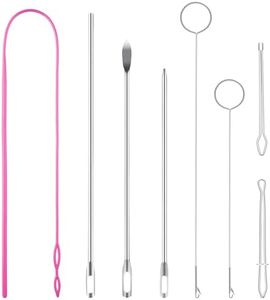 Drawstring Threader Tool Set, Stainless Steel Sewing Loop Turner Hooks with Latch, Flexible Drawstring Threader, Easy Rope Threader Clips for Jackets Coats Pants Hoodies Sweaters (8 Pack)