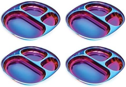 Ahimsa Stainless Steel Plates for Kids - Divided Plates for Toddlers, Pediatrician Designed, Non Toxic Toddler Plate, BPA Free & Dishwasher Safe (Blue Set of 4)