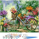 DIY Paint by Numbers for Adults Beginner,Colorful Flowers Bicycle Painting by Number Kits with Paint Brushes for Kids,DIY Canvas Oil Paint Kit 16x20inch Number Painting for Home Wall Decor (No Frame)