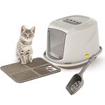 CAT CENTRE Medium Grey Hooded Kitten Litter Tray +Waste Scoop +Tray Mat Set Carbon Filter Small Cat Toilet Pet Box Loo Pan Starter Pack Portable Swing Flap Door Carry Handle Galaxy Easy Cleaning