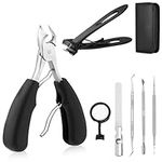 Navaris Thick Nail Clipper Set - Precise Large Heavy Duty Nail Cutters for Thick Toe Nails - Big Toenail Clippers Kit for Thick Nails - Comfortable Easy Grip - with Storage Bag