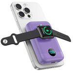 4-in-1 Wireless Magnetic Power Bank 10800mAh Portable Charger with iWatch Charger, QC4.0+20W PD Fast Charging USB C Battery Pack for Magsafe, iPhone 16/15/14/13/12 Series, Apple Watch etc. (Purple)