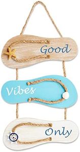 Juvale Good Vibes Only Sign Wooden Flip Flop Beach Decor, Nautical-Inspired Hanging Sign for Homes, Summer Displays, Ocean-Themed Residences, Vacation Properties, Office Spaces (9x12 in)