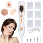 Augot Skin Tags Removal Pen, Professional Mole Remover Pen kit Portable USB Rechargeable Skin Tag Removal Pen with 9 Modes LCD Display Replaceable Needles for Wart Freckle (White)