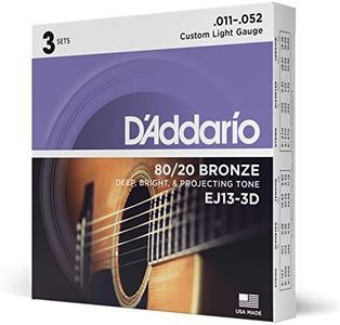 D'Addario Guitar Strings - Acoustic Guitar Strings - 80/20 Bronze - For 6 String Guitar - Deep, Bright, Projecting Tone - EJ13-3D - Custom Light, 11-52 - 3-Pack