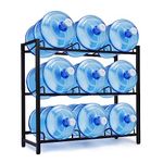 9-Tray Water Jug Rack, Storage 5 Gallon Water Cooler Bottle Holder Stand, 3-Tier Heavy Duty Carbon Steel 5 Gal Water Bottle Organizer for Home, Office, Kitchen, Warehouse, Black