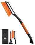 AstroAI 27" Snow Brush and Detachable Ice Scraper with Ergonomic Foam Grip for Cars, Trucks, SUVs (Heavy Duty ABS, PVC Brush, Orange)