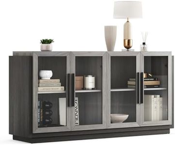 BELLEZE Sideboard Buffet Cabinet, Modern Wood Glass-Buffet-Sideboard with Storage, Console Table for Kitchen, Dining Room, Living Room, Hallway, or Entrance - Brixston (Grey)