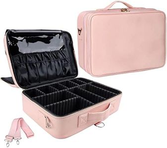 EZLOOT Large Professional Travel Makeup Case, Portable Artist Bag Organizer Box with Adjustable Dividers for Women and Girls (Baby Pink, 18 INCH (2 Layer))