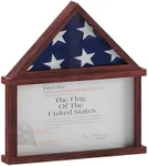 Flash Furniture Quincy Flag and Certificate Display Case, Solid Pine Wood Flag Shadow Box Fits 9x5 Folded Burial Flag, Mahogany Finish