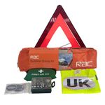 RAC European Driving Kit – Essential Car Travel Kit for Roadside Emergency & Breakdown in Europe – Includes First Aid Kid, Hi-Vis Vest, Spare Bulb Kit, UK Car Sign & Warning Triangle