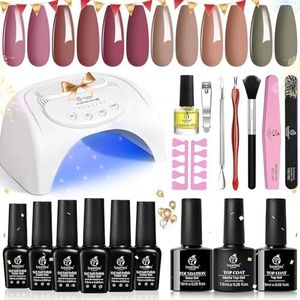 beetles Gel Polish Gel Nail Polish Kit with U V Light Starter Kit, 6 Colors Nude Purple Beige Eucalyptus Green Gel Polish with 48W Nail Lamp Base Top Coat Manicure DIY Home Women Girls