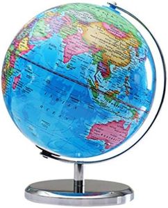 POPETPOP Lighted World Globe for Kids Adults with Stand Desk Globe Educational Blue Ocean Black Base Earth Geography Terrestrial Globe