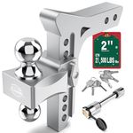 Adjustable Trailer Hitch, Tlvuvmo Aluminum Drop Hitch Fits 2'' Receiver, 8 Inch Drop/Rise, Chrome Plated Steel Tow Balls (2'' X 2-5/16'') 21,500 LBS GTW-Hitch Ball Mount, Heavy Duty Truck Hitch