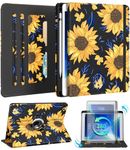 Kidcube for iPad 9th/8th/7th Generation Case 10.2 Inch - for Women Girls Kid Cute Rotating Stand Folio Cover with Pencil Holder & Card Slot Girly Kawaii Sunflower Design for iPad 9th/8th/7th Gen Cases