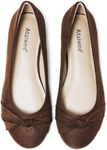 Ataiwee Women's Wide Width Flats Shoes - Dressy Round Toe Cute Plus Size Suede Ballet Shoes.(1910002-2402, BR/MF, UK6 Wide)