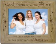 CREATCABIN Picture Frame Good Friends are Like Stars Wood Photo Frames Engraved Display 4x6 Horizontal Tabletop Postcard Frame for Hanging Wall Birthday Christmas Graduation Home Gifts Desk Decor