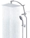 Hibbent Shower Head,10 Inch High Pressure Rainfall Shower Head,Handheld Showerhead Combo with Adjustable Shower Extension Arm,71'' Hose Showerhead Holder,Chrome