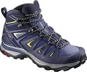 Salomon Womens X Ultra 3 Mid Goretex Hiking Boots, Crown Blue/Evening Blue/Sunny Lime, 11 Wide