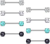JFORYOU 14G Surgical Steel Nipple Rings Barbell Nipple Bar Piercing Jewelry for Women Double Front Facing Gem
