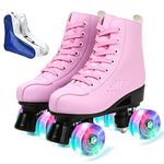 XUDREZ Roller Skates for Women Men Cozy PU Leather High-top Roller Skates for Beginner Double-Row PU Wheels, Professional Indoor Outdoor Roller Skates with Shoes Bag (Pink Flash,40)