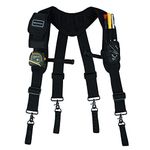 MeloTough Magnetic Suspenders Tool Belt Suspenders with Large Moveable Phone Holder for Carpenter,Electricians, Black, Large