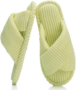 GOEWY House Slippers for Women Fuzzy Womens Slippers Indoor Outdoor Open Toe With Cross Band Corduroy Memory Foam Warm Gifts for Woman Size 11 12 Yellow Green