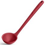 34 cm Silicone Soup Ladle: U-Taste 315℃ Heat Resistant Non-Stick Seamless Rubber Large Kitchen Deep Serving Spoon with Non-Slip Solid Long Handle for Cooking Sauce, Stews, Gravies, Chili (Red)