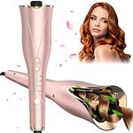 Automatic Curling Iron 1 Inch, Smart Anti-Tangle Automatic Hair Curler with 3 Temperature to 430°F, Ceramic Curling Wand, 500 Million Ionic, Dual Voltage Rotating Curling Iron for Travel, Pink