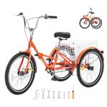 VEVOR Folding Adult Tricycle, 20-Inch Adult Folding Trikes, Lightweight Aluminum Alloy 3 Wheel Cruiser Bike with Large Rear Basket, Shopping Picnic Foldable Tricycles for Adults, Women, Men, Seniors